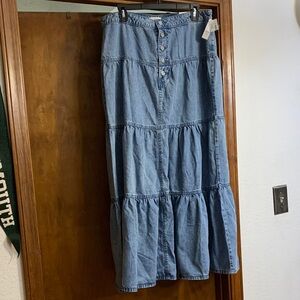 Maurices Light Blue Tiered Denim Maxi Skirt